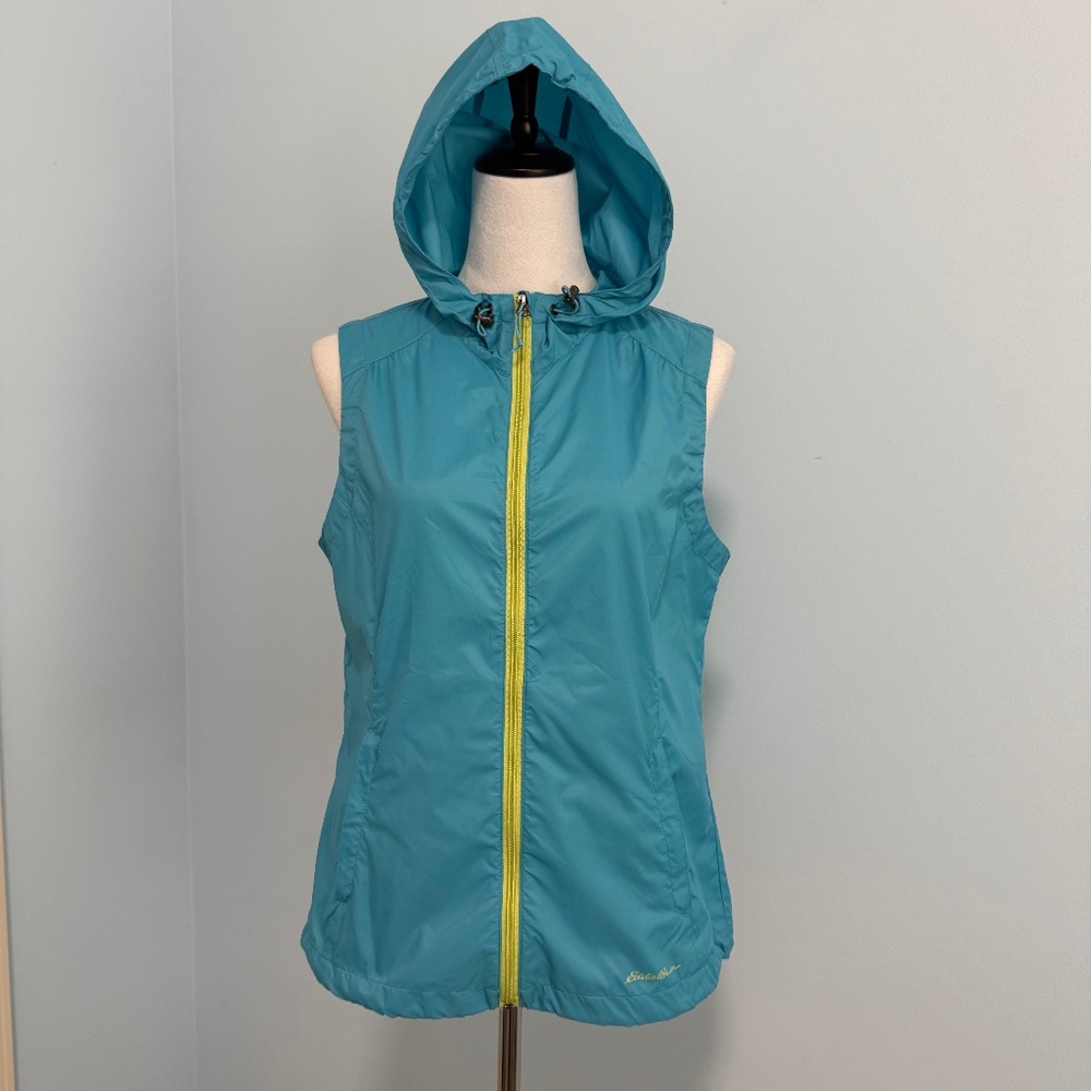 Eddie Bauer Women’s Blue Nylon Hooded Vest Size M‎